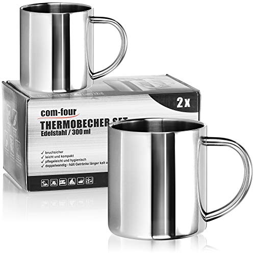 com-four® Taza de café de acero inoxidable - Taza de café - Taza termo-bebedora hecha de acero inoxidable - Taza con aislamiento de doble pared - SIN BPA (300ml)