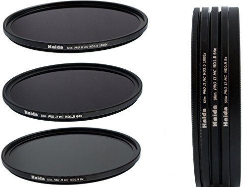 Conjunto de Filtros ND de Haida Serie Profesional Slim Pro II MC (de múltiples Capas) 67mm - ND 0.9 (8X), ND 1.8 (64x), ND 3.0 (1000x) - Hecho de Vidrio óptico Incluido un contenedor de Filtro