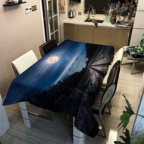 DHHY Mantel de Algodón Poliéster Luna Impresión Digital Rectangular Impermeable Mantel decoración para El Hogar F 90X90cm / 35X35in