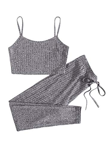DIDK - Conjunto de 2 piezas para mujer, top corto y legging, conjunto de pantalones delgados y tank Cami de deporte, yoga, gimnasio, fitness, jogging gris M