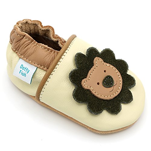 Dotty Fish Zapatos de Cuero Suave para bebés. Antideslizante. León marrón Claro. 3-4 Años (27 EU)