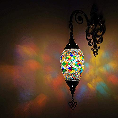 DXDUI Lámpara de Pared Vieja lámpara de luz del Mosaico de una Pared lámpara marroquí Mano Turco Tiffany lámpara de la Cama de Bronce de época de Estilo,Segundo