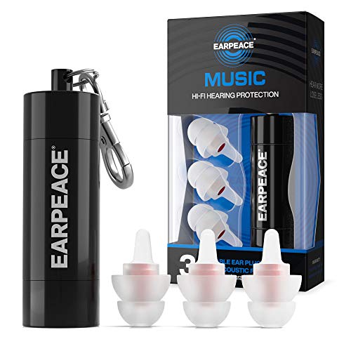 EarPeace HD Tapones de Oídos para Conciertos - Protección Auditiva de Alta Fidelidad para Festivales, DJs y Músicos (Standard, Black Case)