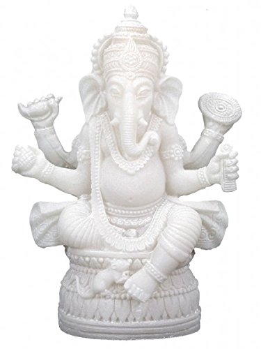 Estatua Ganesha de 17 cm de altura de alabastro blanco con polirresina. Señor del Buen Auspicio Ganapati Vinayaka Vighnesvara