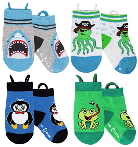 Ez Sox Calcetines de niños y niñas, Shark-Octopus-Penguin-Frog, 3-5 años