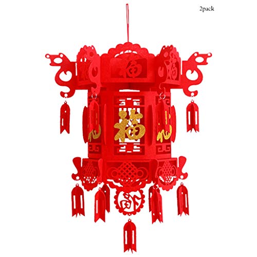 Faroles chinos de color rojo para 2 piezas china linternas rojas Decoraciones for el Año Nuevo Chino Festival de Primavera de China Festival de la Linterna boda celebración decoración (34 cm) de oro F