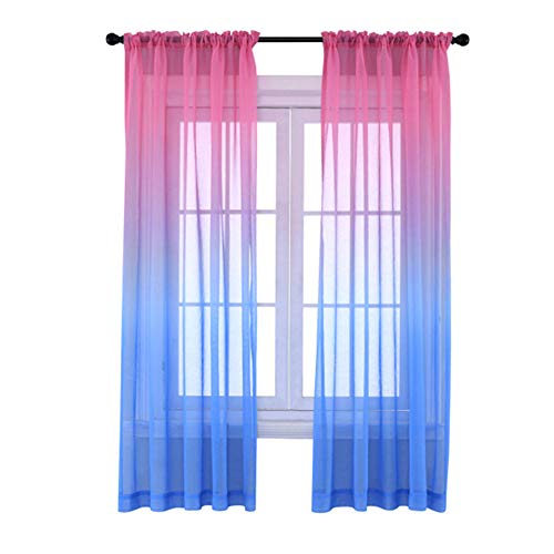 fourseasons Cortinas transparentes de gasa de 132 x 244 cm, cortinas de encaje para ventana, 2 paneles (rosa y azul)