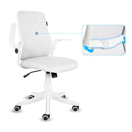 Fullwatt Silla de Oficina Silla de Escritorio ergonómica Silla giratoria con reposabrazos Plegables Silla de Malla para computadora Silla de Trabajo (Color Crema)