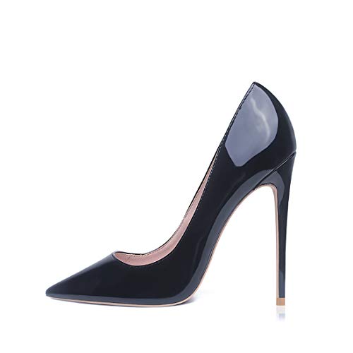 Genshuo - Zapatos de tacón alto para mujer con punta de mujer, sexy, sin cordones, 12 cm, color Negro, talla 38 EU
