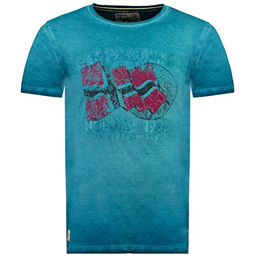 Geographical Norway, T Shirt - Camiseta de manga corta para hombre, cuello redondo, con impresión en la parte delantera, modelo japorel, disponible en 5 colores (S a XXXL) azul L