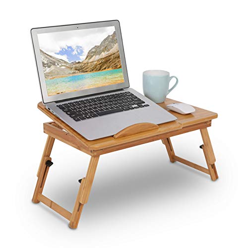 GOTOTOP Mesa de cama de bambú para ordenador portátil, mesa de cama de bambú soporte ajustable para tablet