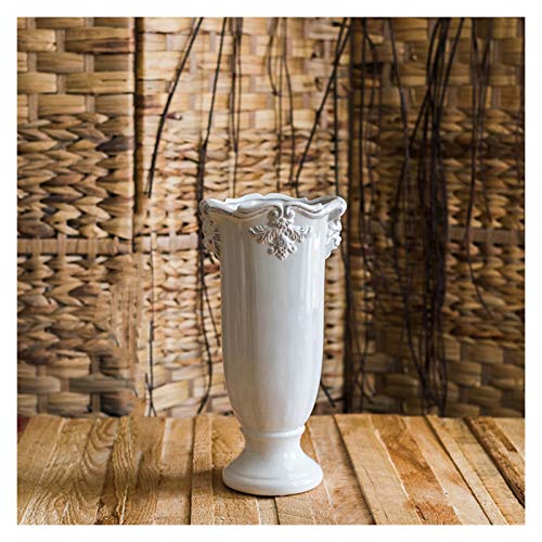 Gzjdtkj Maceteros Cerámica clásica Europea florero Maceta francés Vintage Blanco Porcelana Talla plantador jardín decoración de jarrón Ancho decoración (Color : Zhuping Small)