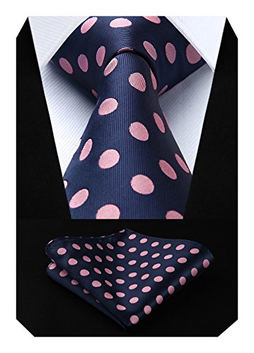 HISDERN Dot Floral Wedding Tie Panuelo para hombres Corbata y bolsillo cuadrado Rosa/azul marino