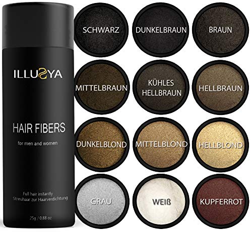 ILLUSYA® Hair Fiber - Caída del cabello - Fibras capilares para el engrosamiento del cabello. marca de primera calidad. Cabello completo en segundos. 25g (RUBBIO OSCURO)