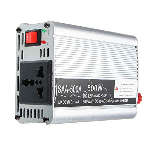 Inversor de energia Inversor solar 500W pico de onda sinusoidal modificada del convertidor, DC 12V a 220V AC (Color : Silver)