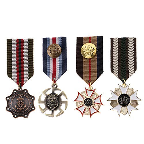 IPOTCH 4 Unids Hombres Vintage Insignia Broche Uniforme Militar Rayado Tela Metal Medalla Broche Pins