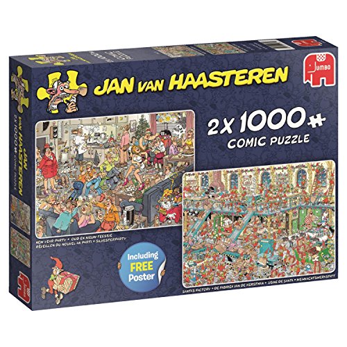 Jan Van Haasteren New Year Party & Santa's Factory 2 x 1000 pcs Puzzle - Rompecabezas (Puzzle Rompecabezas, Comics, Adultos, Niño/niña, 12 año(s), Interior)