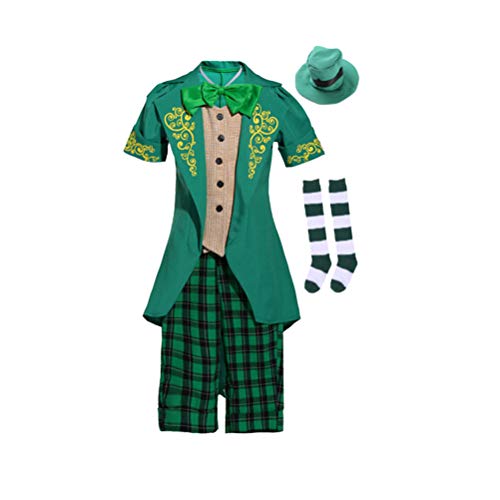 KESYOO Halloween Niños Niñas Irlandés Fairy Leprechaun Disfraz Niño Verde St. Patrick's Day Outfit Ropa de lujo Sombrero Top Pantalones Traje Verde Talla M (120-130cm)