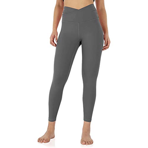 KnuraLA Leggings Mujer con 2 Bolsillos,Pantalones De Yoga Ajustados De Color Sólido De Mujer Cintura Alta Elásticos Reducir Vientre Para Running Fitness Yoga(Gris,L)