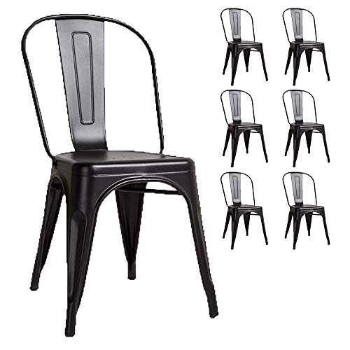 KOSMI - Lote de 6 sillas de metal negro estilo industrial negro mate FÁBRICA