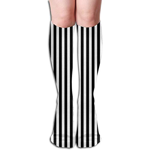 kslae Rayas verticales en blanco y negro (seis rayas a una pulgada) Tubo de mujer Rodilla Muslo Medias altas Calcetines de cosplay 50cm (19.6 pulgadas)