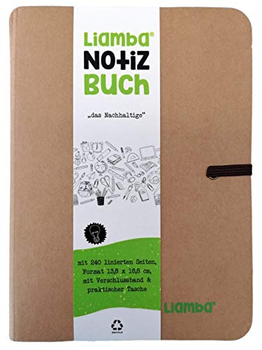 Liamba Libreta de rayas, 13,8 cm x 18,8 cm, 240 páginas, cuaderno sostenible de papel certificado FSC con cierre de cinta y práctica bolsa, fabricado en Alemania
