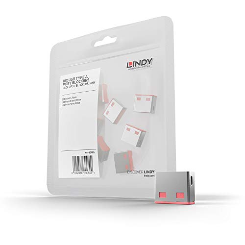 LINDY 40460, Bloqueador de puertos USB (Sin llave), Pack de 10 bloqueadores, Color rosa