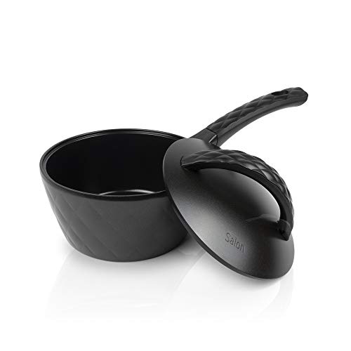 LOCK & LOCK Sauce Pan Salon - Olla con tapa y mango - Olla de aluminio - Revestimiento antiadherente - 18 cm, color negro