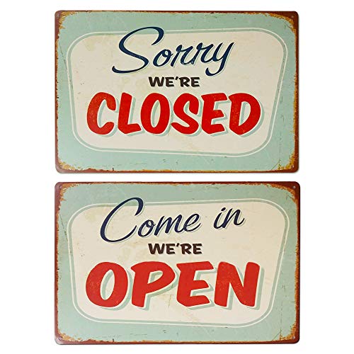 LZYMSZ Placa de metal retro con texto en inglés «Come in We Are Open», «Sorry We Are Close», decoración de pared para café, bar, restaurante, tienda