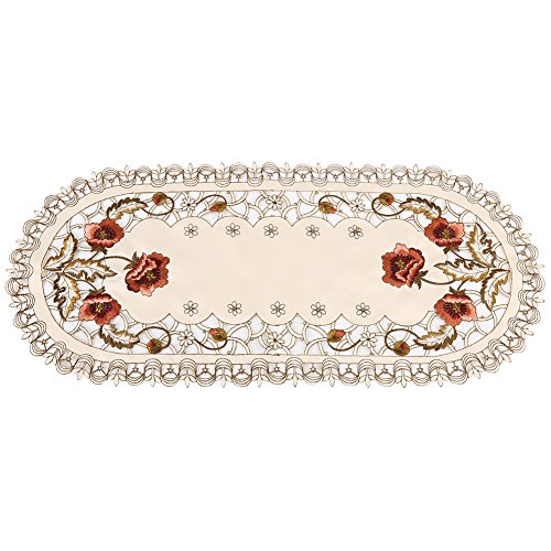 Mantel estilo europeo rojo floral elegante cubierta de mesa flor hueco bordado camino de mesa exquisito mantel pequeño decorar para bodas banquete TV gabinete mesa de centro(Oval)