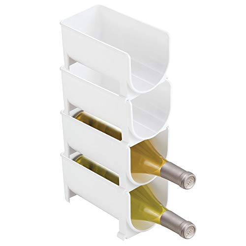 mDesign Estante para botellas - Ahorre espacio con este botellero apilable y tenga siempre ordenadas sus botellas de vino, agua o refrescos - Vinoteca (set de 4 soportes individuales) - Blanco