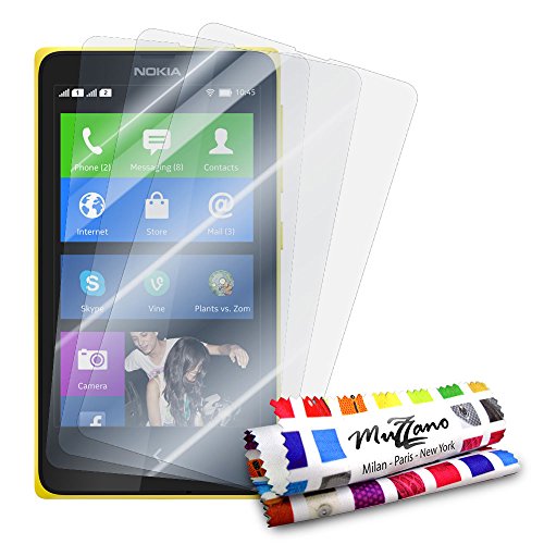 MUZZANO 3 Protecciones de Pantalla Transparentes para Nokia X Dual SIM UltraClear Originales Tratamiento Anti-Rayado, Anti-Rastro y Anti-Polvo + De Regalo 1 Estilete + 1 PAÑO