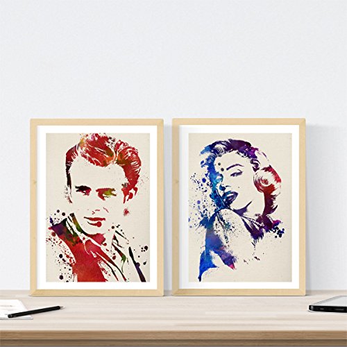 Nacnic Set de 2 láminas para enmarcar James Dean y Marilyn Monroe Estilo Acuarela. Posters con imágenes de clásicos del Cine en tamaño a3