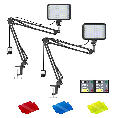 Neewer Kit de Iluminación con Control Remoto para Reunión con Zoom/Trabajo Remoto/Transmisión Automática/Transmisión en Vivo Luz de Video Regulable 3200K-5600K Soporte Brazo Tijera Filtros de Color