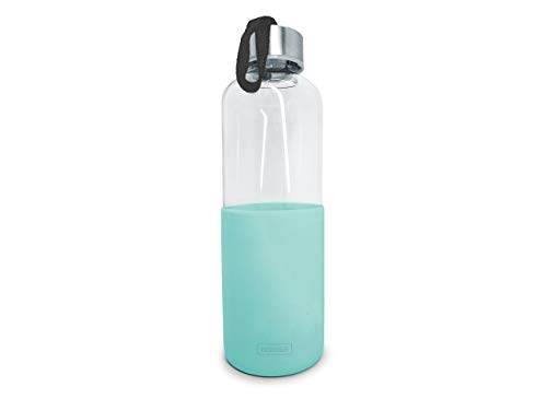 NERTHUS FIH 402 Botella de cristal 600ml, Antideslizante Silicona, color turquesa 0.6 litros, Vidrio