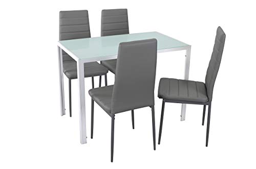 Noorsk Design Conjunto de Mesa de Cocina 105x60 + 4 sillas Clasik (Sillas Grises)