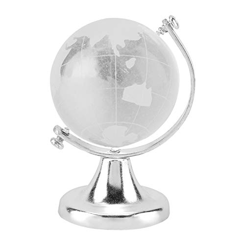Omabeta Globo terráqueo Redondo Mapa del Mundo Bola de Cristal Esfera Bola mágica con Soporte Decoración artística para el hogar Decoración de Oficina Regalo 6.5x4cm(Plata)