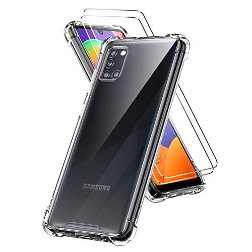 Oududianzi Funda para Samsung Galaxy A31, [3 * Protector de Pantalla de Vidrio Templado] Parachoques Flexible con Funda de Colchón de Aire a Prueba de Golpes - Transparente
