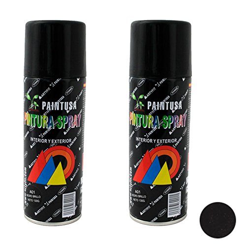 Paintusa - Pack 2 Botes de Pinturas en Spray Color Negro Brillo A01 400 ml