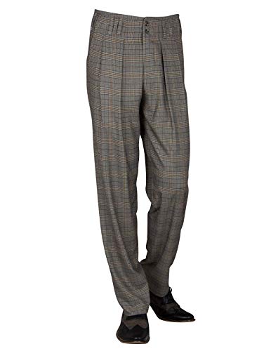 Pantalones de tela para hombre, estilo retro, vintage, con pliegues, modelo Boogie A cuadros en color marrón y beige. 3 mes