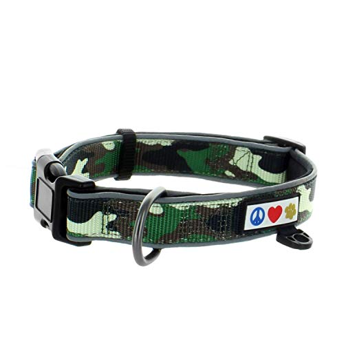 Pawtitas Collar Clasico para Perros Ajustable, Reflectante, acolchonado, Talla Extra pequeña (23-32 cm) Camuflaje Verde XS