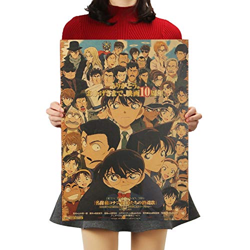 Película Clásica De Dibujos Animados Detective Conan Case Poster Retro Kraft Paper Bar Café Etiqueta De La Pared Decorativa 51X36Cm