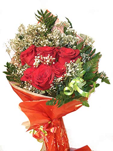 Ramo de rosas naturales a domicilio de seis rosas con envío y nota dedicatoria incluidos en el precio