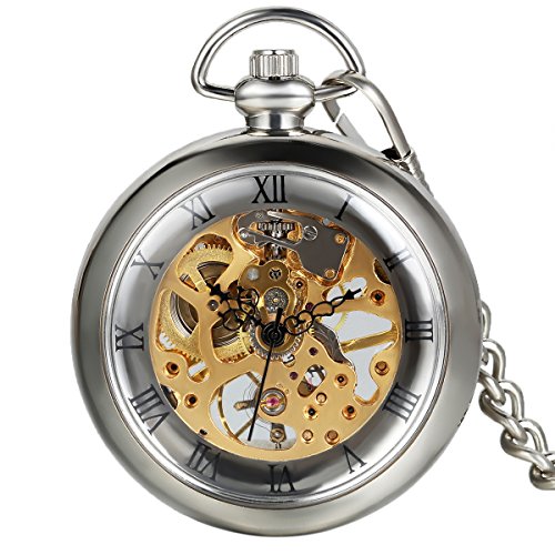 Reloj de Bolsillo Vintaje con Número Romano, Mecánico Steampunk, Esfera Esqueleto Viento de la Mano, Regalo San Valenín