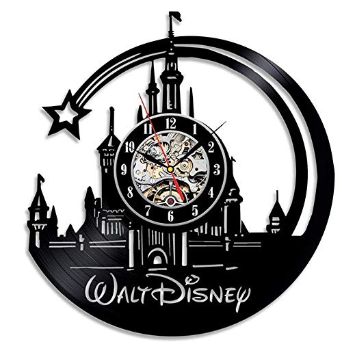 Reloj de Pared FXPCYGZz Reloj de Registro de Vinilo Reloj de diseño de Castillo de Disney Deco de Pared Vintage Habitación Familiar Decoración Diámetro 30 cm