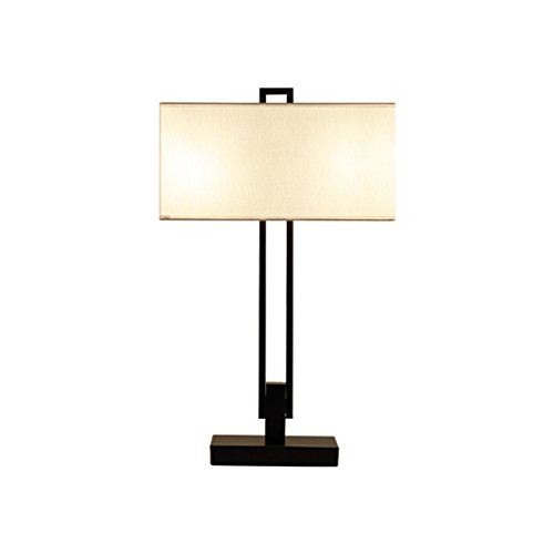 Retro, clásico, lámpara de mesa de hierro E27 * 2, pantalla de lámpara rectangular blanca, lámpara de escritorio de cabecera de la habitación antigua, lámpara de escritorio de la sala de estudio del h