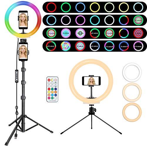 RGB Anillo de Luz LED, MICCYE Luz de Anillo LED con Trípode para Movil con 12 Colores RGB + 28 Modes + 10 Niveles de Brillo para Fotografía, Grabación de Vídeo, Transmisión en Vivo, Volg, TIK Tok