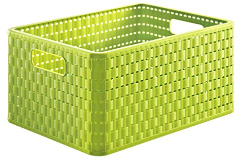 Rotho Country, Caja de almacenamiento de 18l en aspecto de ratán, Plástico PP sin BPA, verde, A4, 18l 36.8 x 27.8 x 19.1 cm