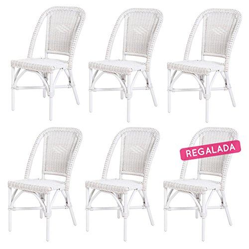 Rotin Design Lote 6 sillas de ratán Blancas Baratas para Comedor Selva