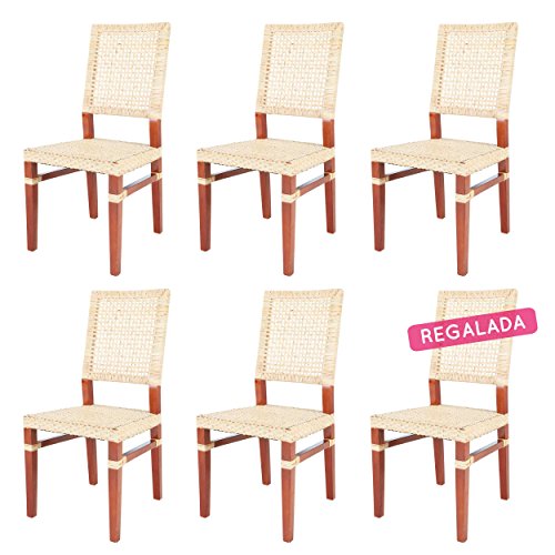 Rotin Design Lote de 6 sillas de ratán para Comedor Emy